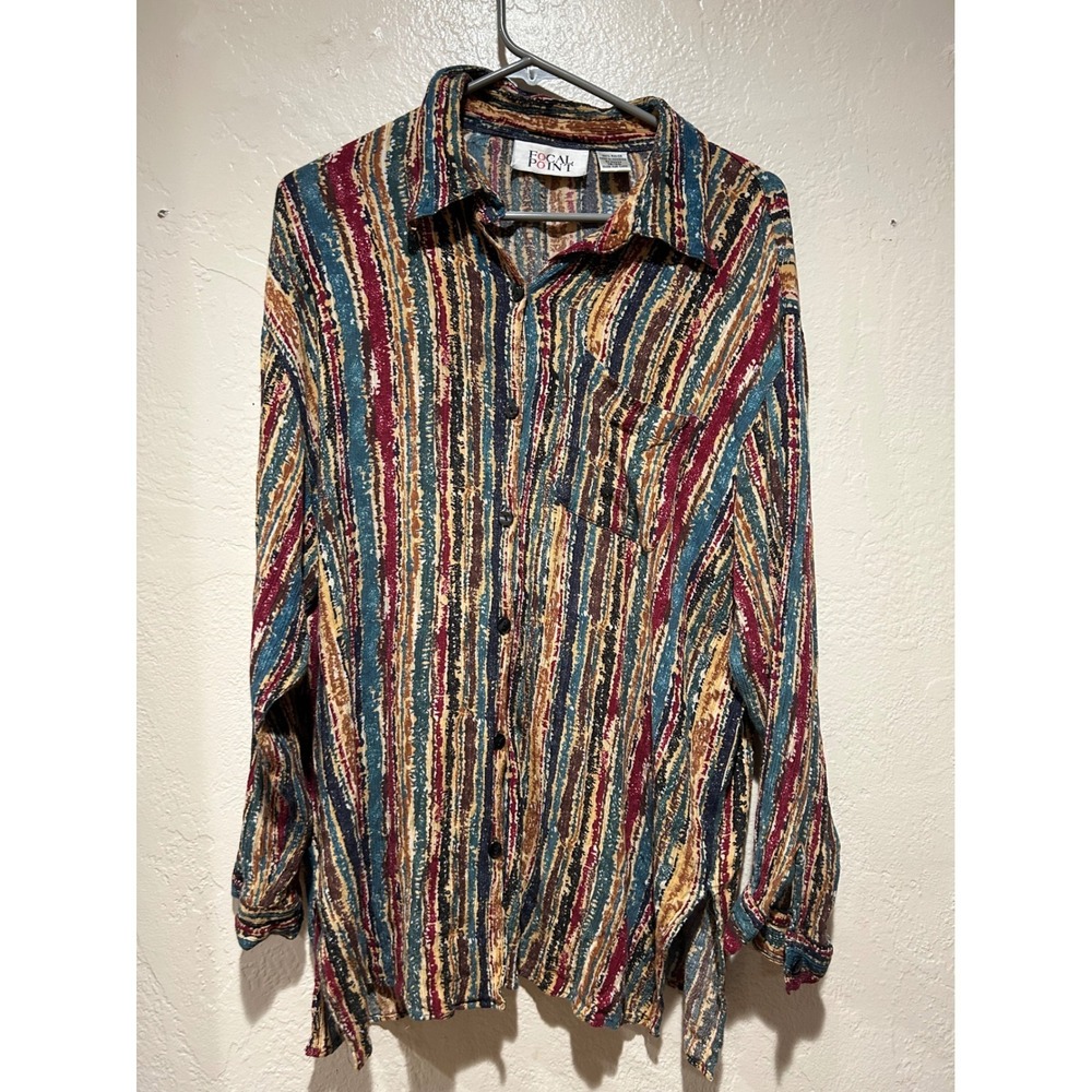 Womens Plus 18/20 Rayon Button‎ Down Shirt Abstract Stripe Vintage